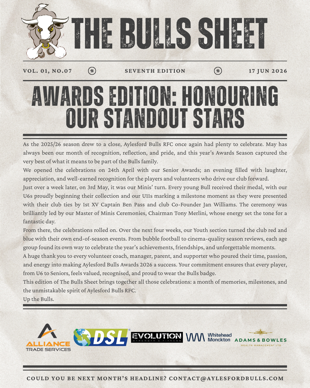 The Bulls Sheet - Seventh Edition - Front Page - AWARDS EDITION: Honouring Our Standout Stars